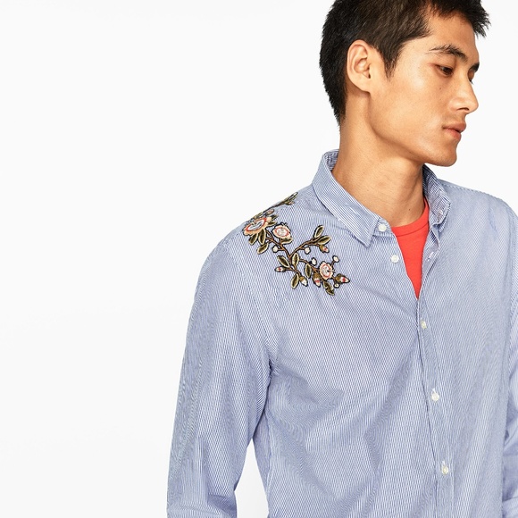 Zara Other - ZARA MAN Embroidered striped shirt Sz M